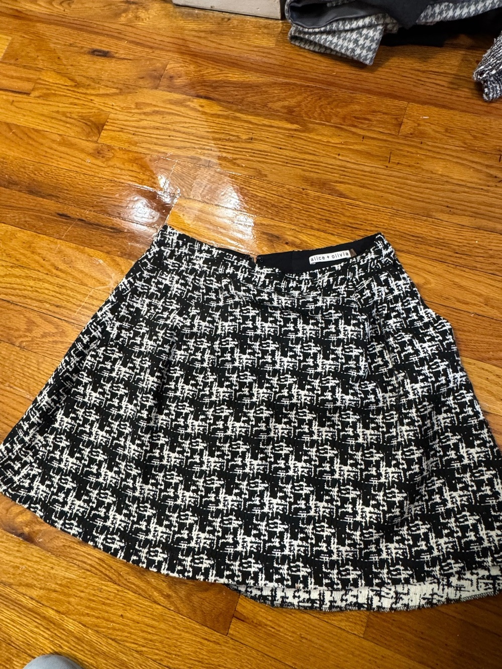 Alice + Olivia Black and White Tweed Circle Skirt